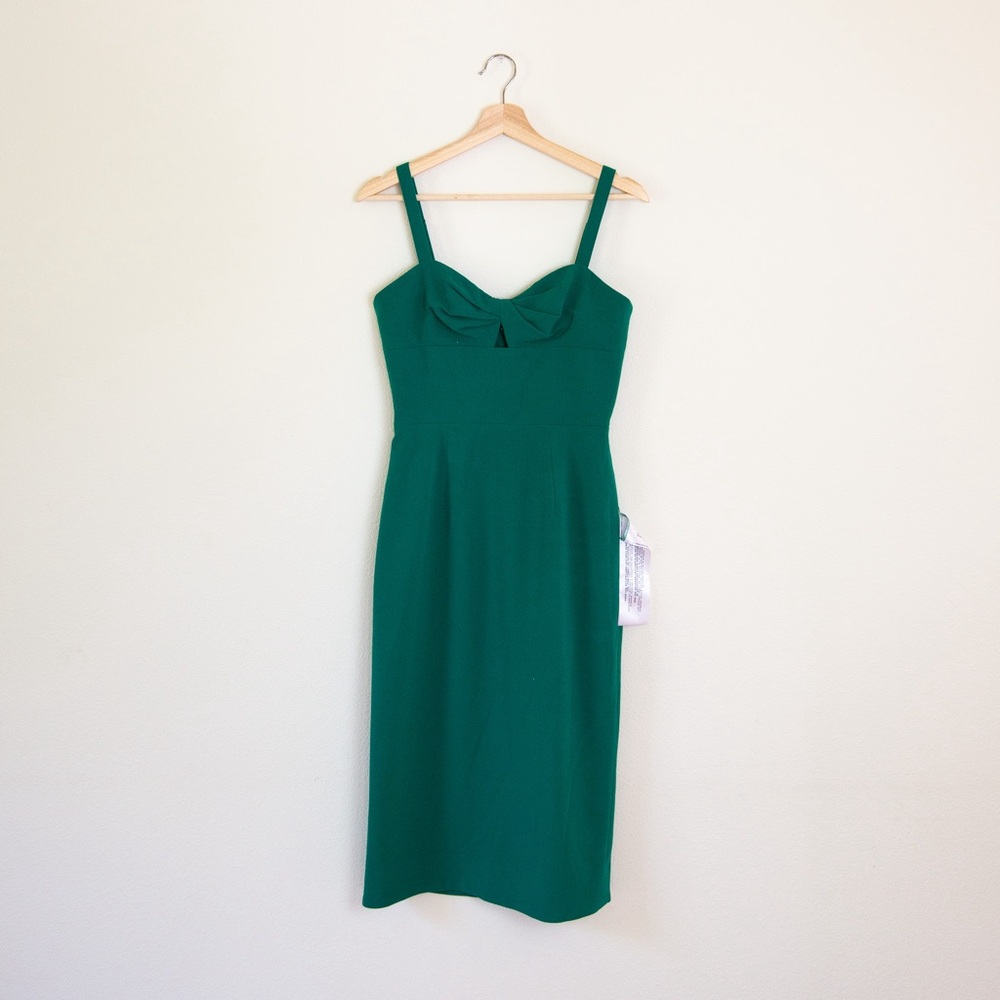 Dress the Population Eve Sweetheart Twist Front Midi Sheath Dress in Jade S